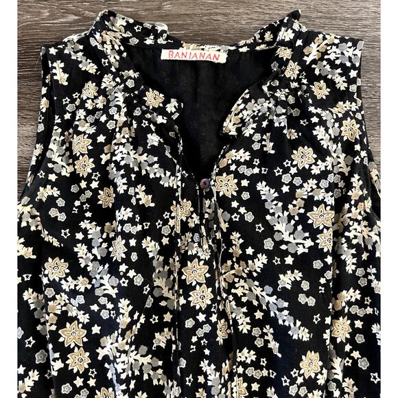 EUC Banjanan Floral Maxi Dress Size Small Black 100% Cotton Sleeveless Layering - Picture 6 of 15